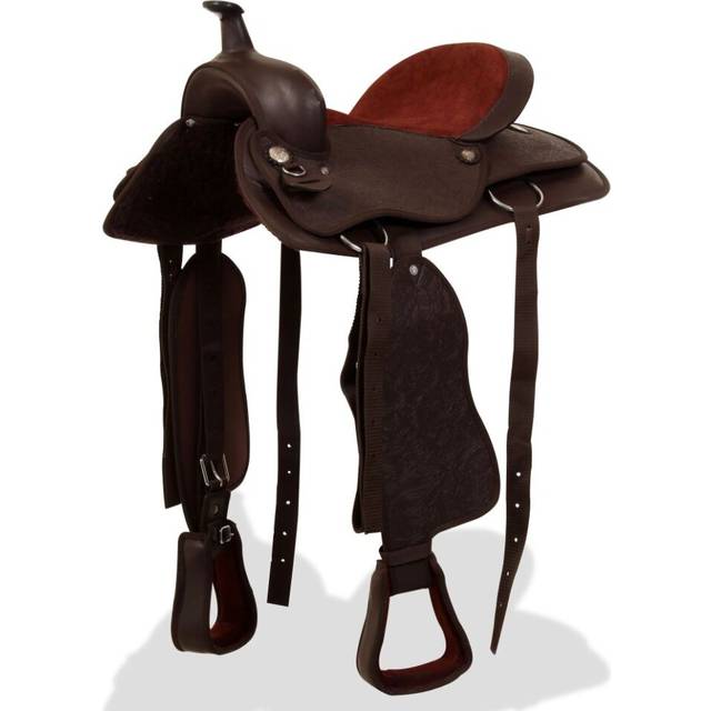 vidaXL Western Saddle. Headstall&Breast Collar Real Leather 17" Brown