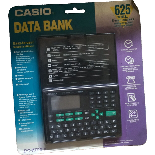 Vintage casio data bank dc-7700 625 electronic lcd calculator pocket retro works