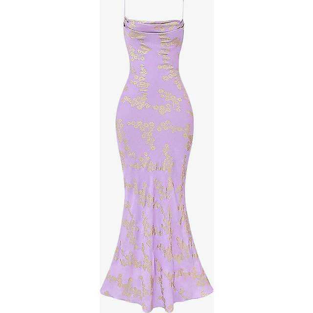 House of Cb Womens Orchid Capriana Metallic Floral-jacquard Satin Maxi Dress Xs - ORCHID