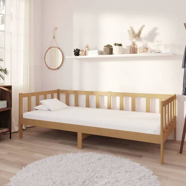 Dagbädd med madrass 90x200 cm honungsbrun massiv furu