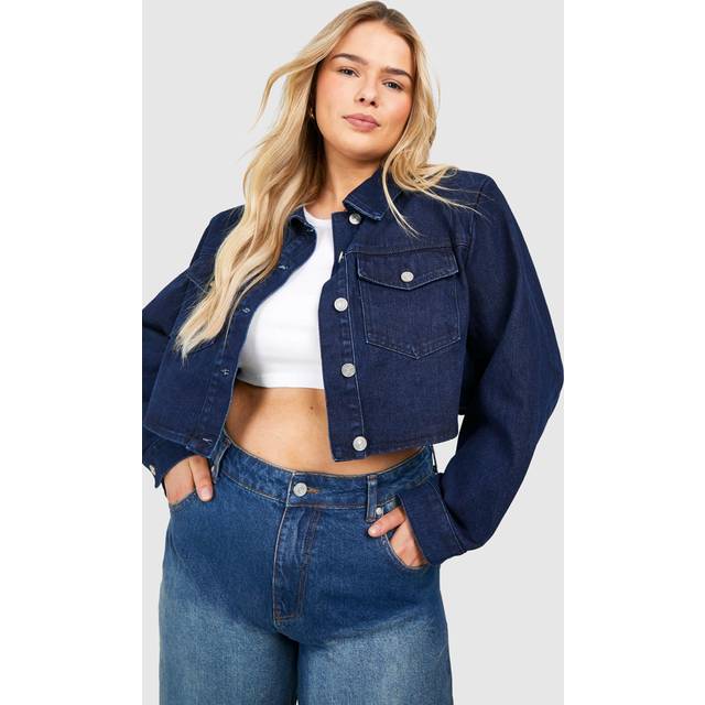Womens Plus Boxy Cropped Denim Jacket - Blue - 28
