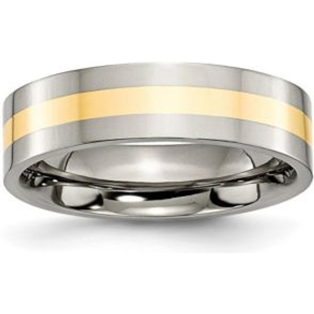 Chisel TB219-10.5 6 mm Titanium & 14K Yellow Gold Inlay Flat Polished Band, Size 10.5
