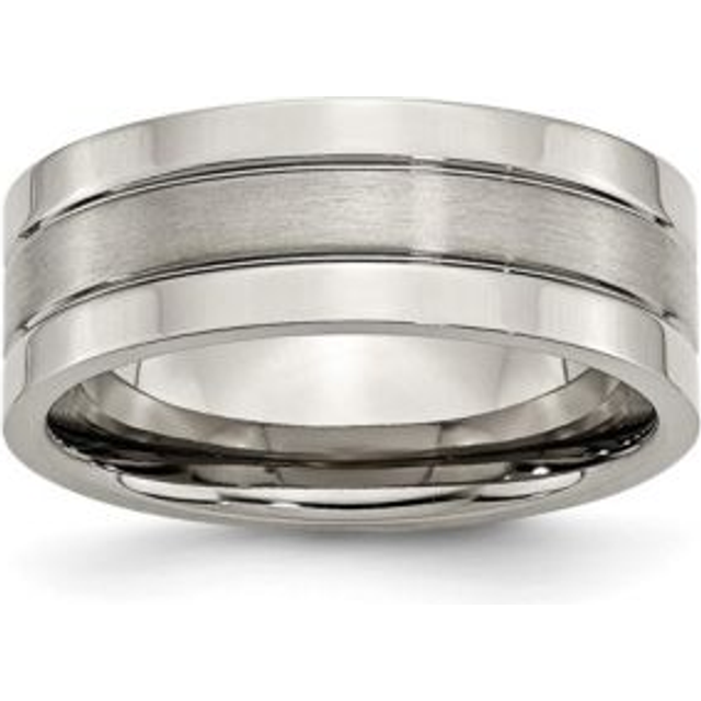 Bridal TB189-7 8 mm Titanium Grooved Brushed & Polished Band, Size 7 - Silver