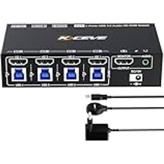 YOUTINGHDAV 8K@60Hz HDMI 2.1 KVM-Omkopplare 4 PC, 4-Portar Med EDID-Emulator, 4K@120Hz, 1 Monitor Delar Mus Tangentbord, Med Trådbunden Fjärrkontroll