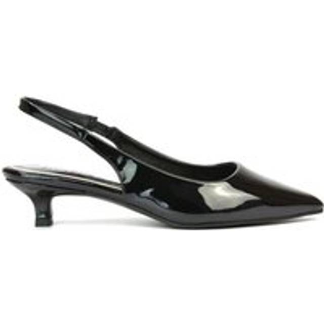 'Jenny' Pointed Toe Low Kitten Heel Slingback Pumps - True Black - 8