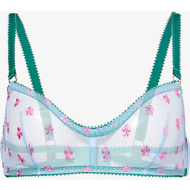Dora Larsen Womens Grass Green Sage Floral-embroidered Recycled-nylon Bra 12 - GRASS GREEN