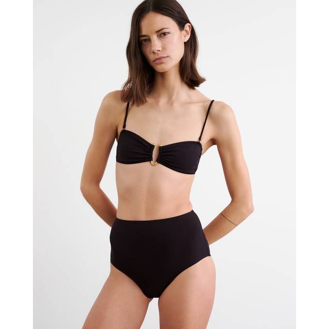 NILI LOTAN High Waisted Bikini Bottom in Black - Black. Size S (also in L). (S)