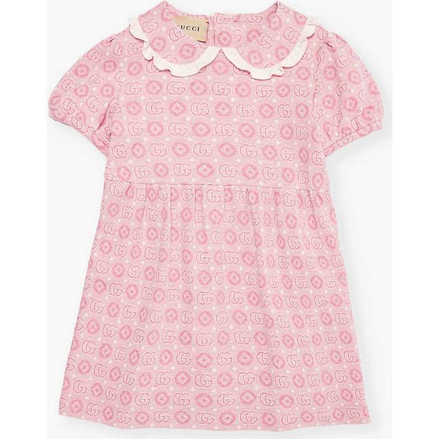 Gucci Girls Pink/white/mx Kids Monogram-pattern Short-sleeved Cotton-jersey Dress 6 Months - 3 Years 24