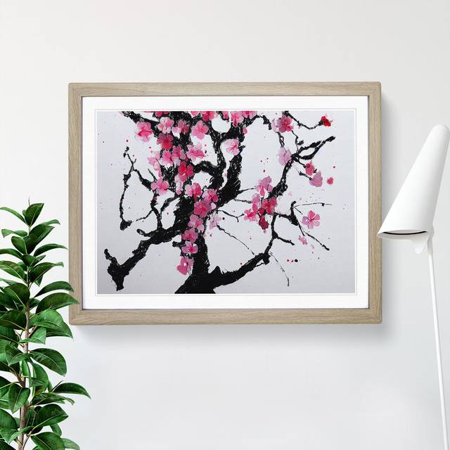 Intoxicating Cherry Blossom Tree Flowers - Picture Frame Painting - Oak (34cm H x 46cm W x 2cm D)