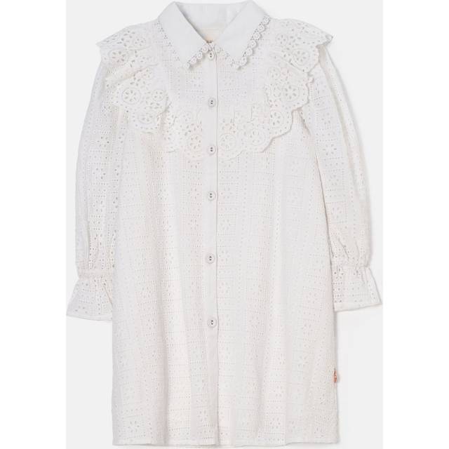 Angel & Rocket Kids' Broderie Long Sleeve Shirt Dress, White