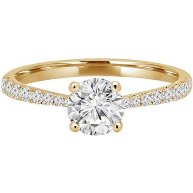 Majesty Diamonds MD240133-5 0.88 CTW Round Diamond Tapered Hidden Halo Solitaire with Accents Engagement Ring in 14K Yellow Gold - Size 5