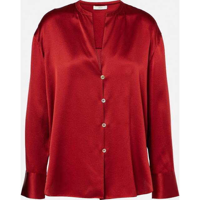 Vince Band Collar Silk Blouse