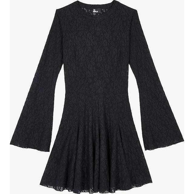 The Kooples Womens Black Lace-bodice Skater-skirt Stretch-woven Mini Dress L - BLACK