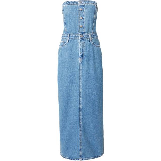 Calvin Klein Jeans Strapless Maxi Denim Dress - S - Blue