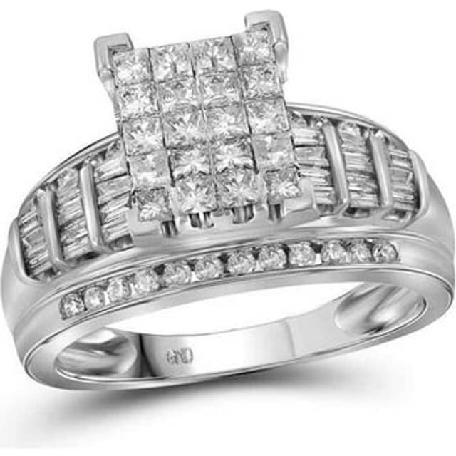 GND 30261 2.00 CTW 14KT White Gold Womens Princess Diamond Cluster Bridal Wedding Engagement Ring, Size 8