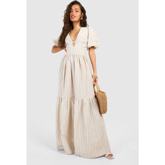 Womens Stripe Tiered Maxi Dress - Beige - 12, Beige