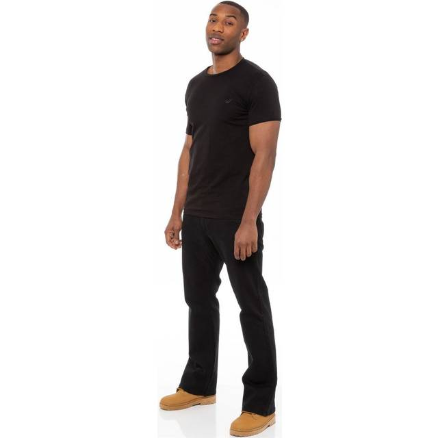 Enzo Mens Bootcut Stretch Denim Jeans - Black Cotton - Size 32W/32L