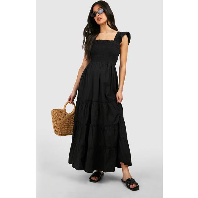 Womens Maternity Frill Sleeve Midaxi Dress - Black - 14, Black