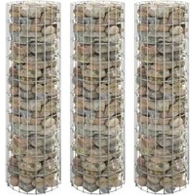 Circular Gabion Raised Beds 3 pcs Galvanised Steel Ã˜30x100 cm - Silver - One Size