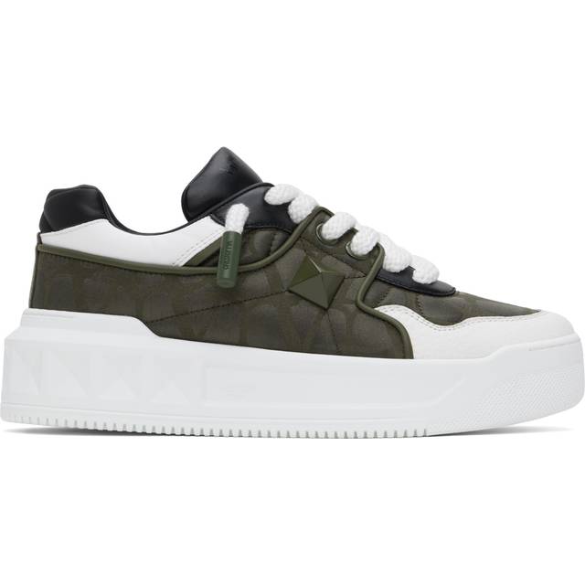 Valentino Garavani White & Khaki One Stud XL Low-Top Sneakers - UVJ ARMY GREEN/NE - IT 39