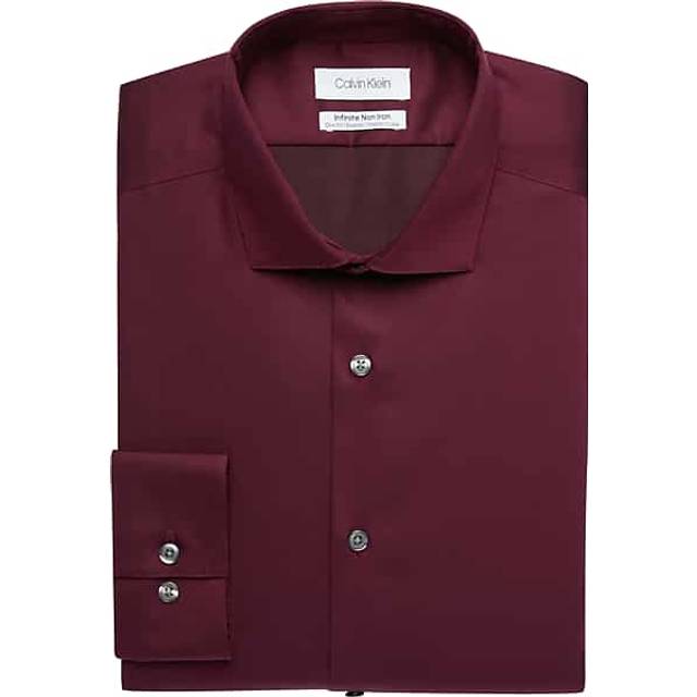 Calvin Klein Big & Tall Men's Slim Fit Non-Iron Dress Shirt Burgundy Solid - Size: 17 38/39