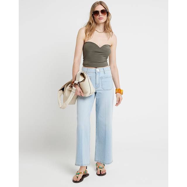River Island Womens Blue Pocket Front Wide Leg Crop Jeans - 16S