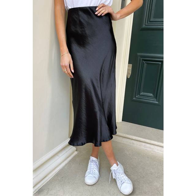 Threadbare Womens Black 'Marie' Satin Midi Skirt - Size 12 UK