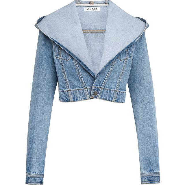 ALAÏA Blue Hooded Cropped Denim Jacket - 508 - BLEU CLAIR - FR 36