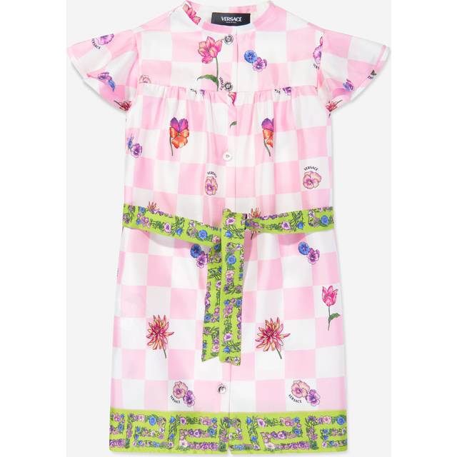Silk Damier Flowers Shirt Dress Pink