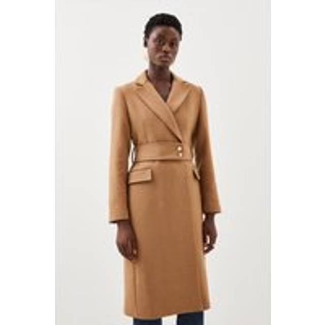 Petite Italian Manteco Wool Blend Tailored Belted Midi Coat - Camel