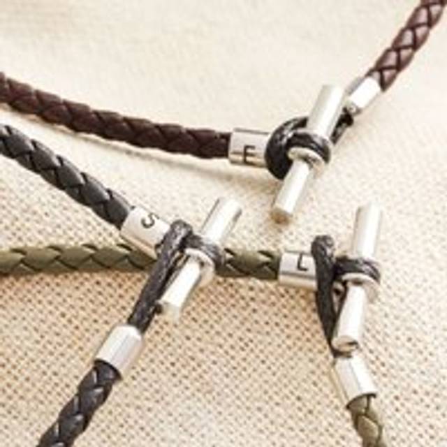Personalised Men's Braided Vegan Leather T-Bar Bracelet - black/brown/green - one size