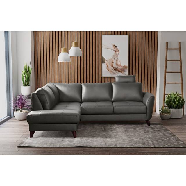 Migues Leather Corner Sofa with Sleeping Function and Storage - Grey (82cm H X 238cm W X 190cm D)