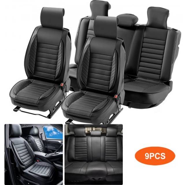 VEVOR Seat Covers, Universal Car Seat Covers Full Set Seats, Front and Rear Seat, 9pcs Faux Leather Seat Cover, Semi-enclosed Design, Detachable Headrest and Airbag Compatible, for Most Car SUV Truck