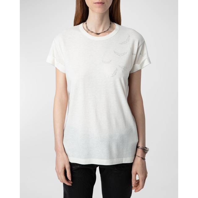 Zadig & Voltaire Anya Pcl Rain Strass Wings Linen-Blend T-Shirt