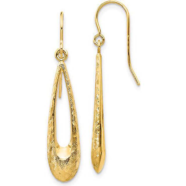 Quality Gold TH956 14K Yellow Gold Polished & Textured Teardrop Dangle Earrings