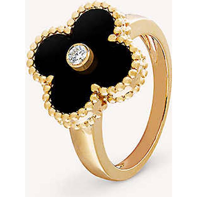 Van Cleef & Arpels Womens Yellow Gold Vintage Alhambra Onyx and 0.06ct Round-cut Diamond Ring Q - YELLOW GOLD