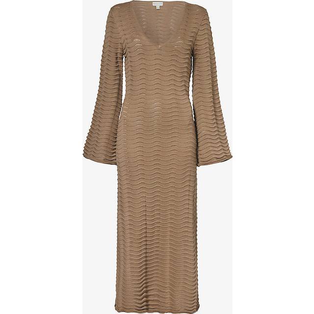 Pretty Lavish Womens Stone Ripple-knit Open-back Woven-blend Maxi Dress S - STONE