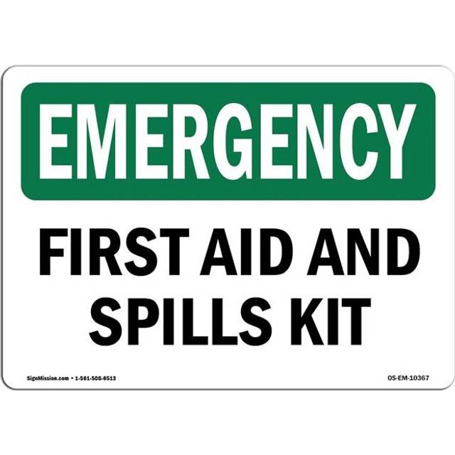 SignMission OS-EM-P-1014-L-10367 OSHA Emergency Sign - First Aid & Spills Kit
