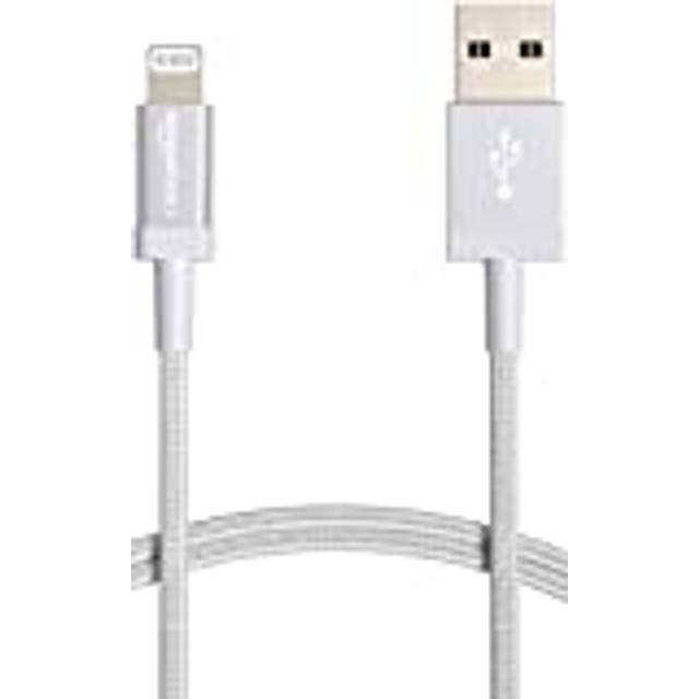 USB-A to Lightning Charger Cable, Nylon Braided Cord, MFi Certified for Apple iPhone 14 13 12 11 X Xs Pro, Pro Max, Plus, iPad, 0.9 m, Silver