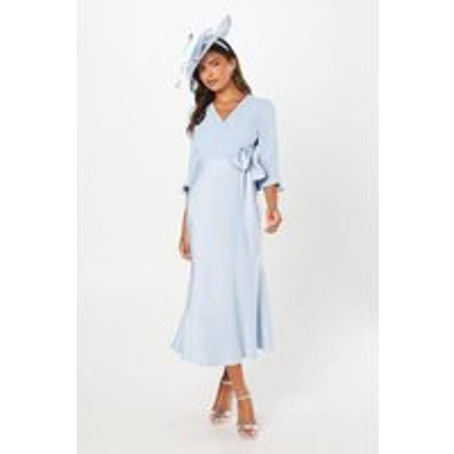 Ruffle Sleeve Satin Back Crepe Wrap Dress - Pale Blue - 10