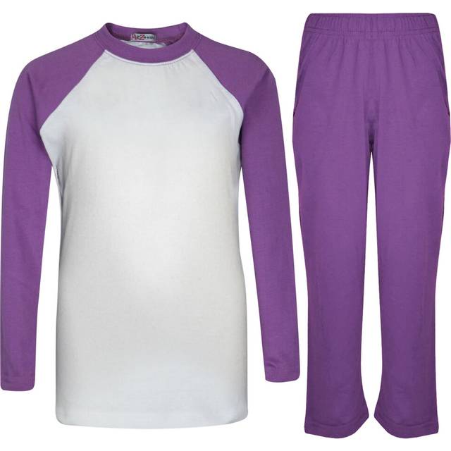 (2-3 Years, Lilac) Kids Girls Boys PJs Plain Color Stylish Color Cotrast Pajamas Set Age 5-13 Years