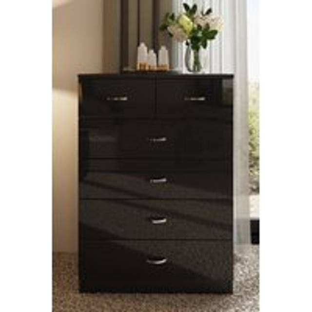 Fwstyle Large 6 Drawer High Gloss Chest Of Drawers In Black - One Size