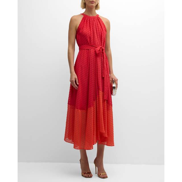 The Jeanne Colorblock Swiss Dot Maxi Dress - JUPITER GLOW/ROSE PARADE - Large
