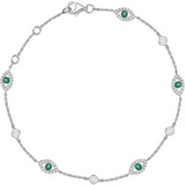 18ct White Gold Emerald Diamond Marquise Bracelet - White Gold