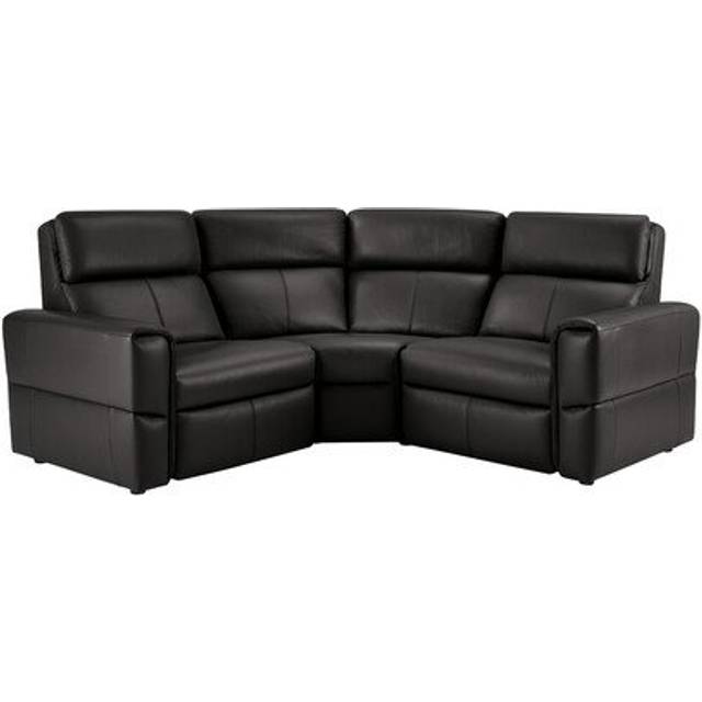 Black Leather Sofas - Modular 3 Seat Static Corner Sofa - Samson Range - Oak Furnitureland
