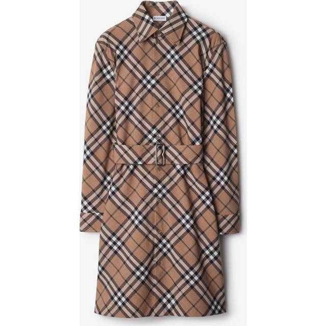 Burberry Women's Check Wool Blend Shirt Dress in Beige | Size 6 | 8095080 (6)
