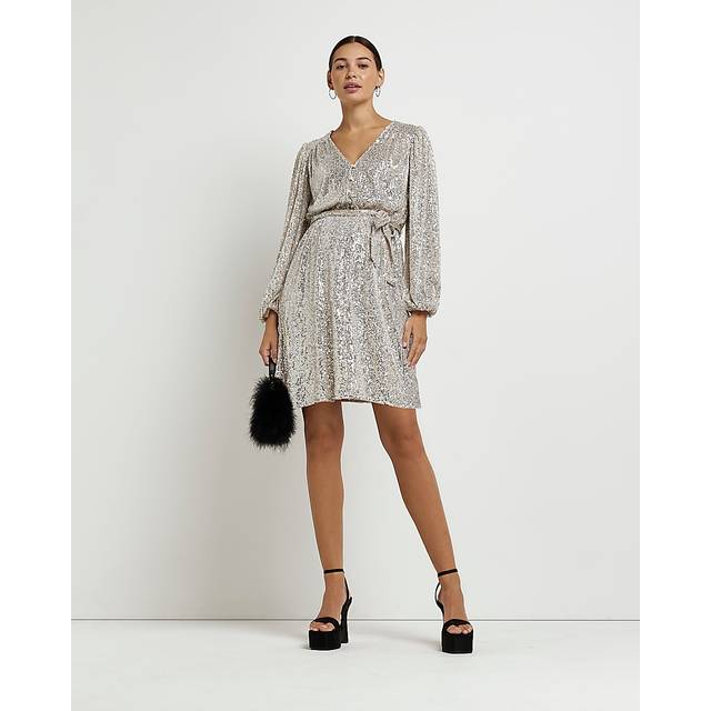 River Island Womens Gold Sequin Maternity Belted Mini Dress - 6