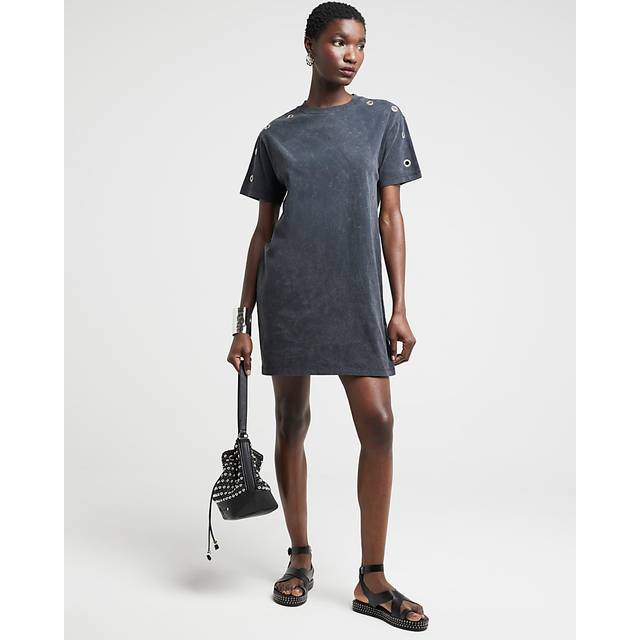 River Island Womens Grey Eyelet T-Shirt Mini Dress - 16
