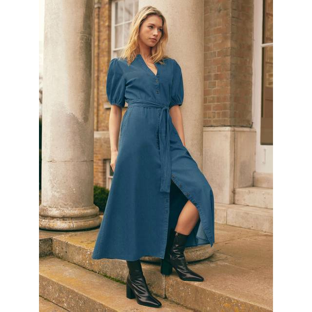 Ro&Zo Womens Denim Tencel Tie Waist Shirt Dress - Blue - Size 8 UK