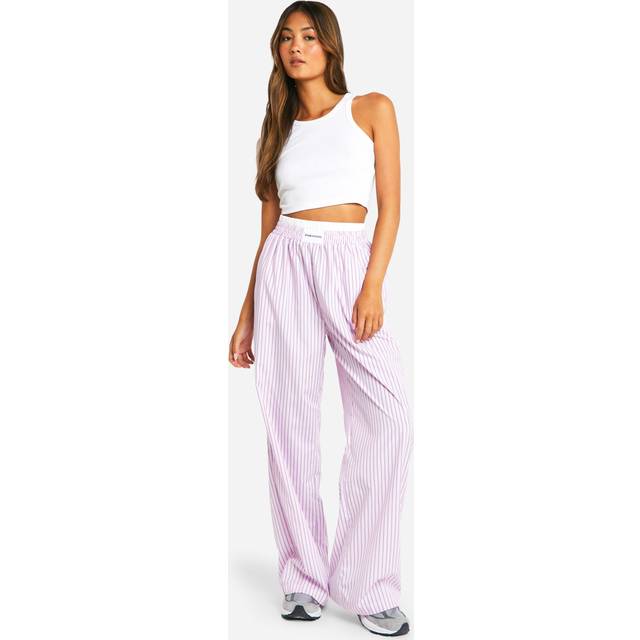 Womens Contrast Waistband Stripe Wide Leg Trouser - Pink - 12
